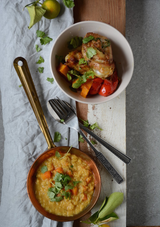 Asian Grilled Chicken with roast Vegies and Dhal