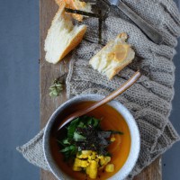 Sweet Potato Soup with Miso Corn